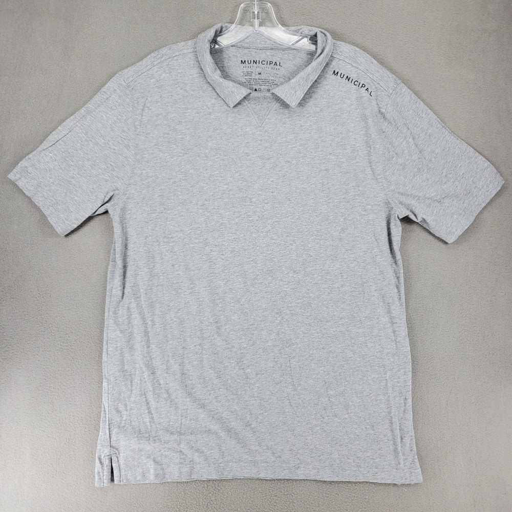 Municipal Sport Utility Gear Polo Mens M Gray Collared Short Sleeve Stretch Logo